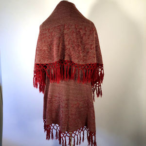 Long Red RUST Oversized BOHO Fringed Jacket CAPE